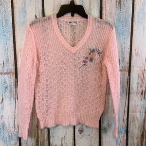 Vintage Rendez Vous Pink Sweater with Embroidered Flowers Size S